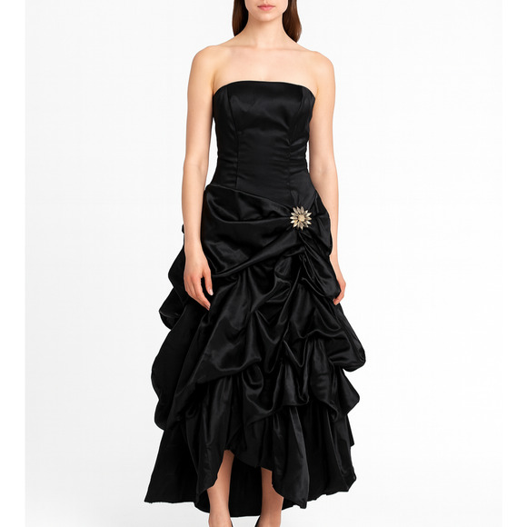 VTG Y2K Jessica McClintock Black Strapless Formal Gown Dress Gothic S/XS Satin - Picture 2 of 15